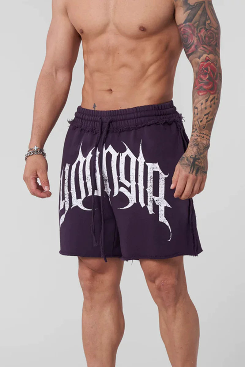 Youngla trendy brand American retro rolled edge sports shorts men's loose casual running fitness four or five minute shorts