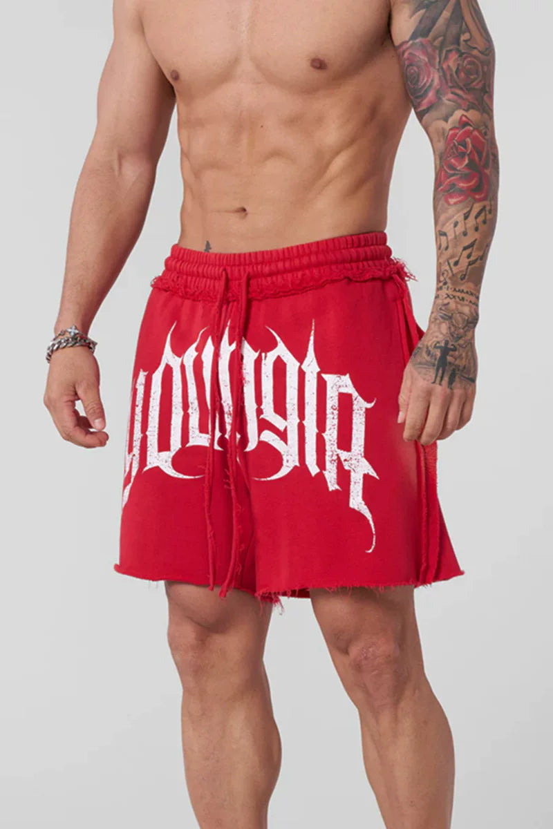 Youngla trendy brand American retro rolled edge sports shorts men's loose casual running fitness four or five minute shorts