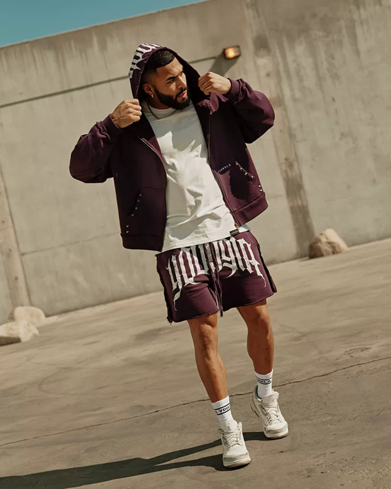Youngla trendy brand American retro rolled edge sports shorts men's loose casual running fitness four or five minute shorts