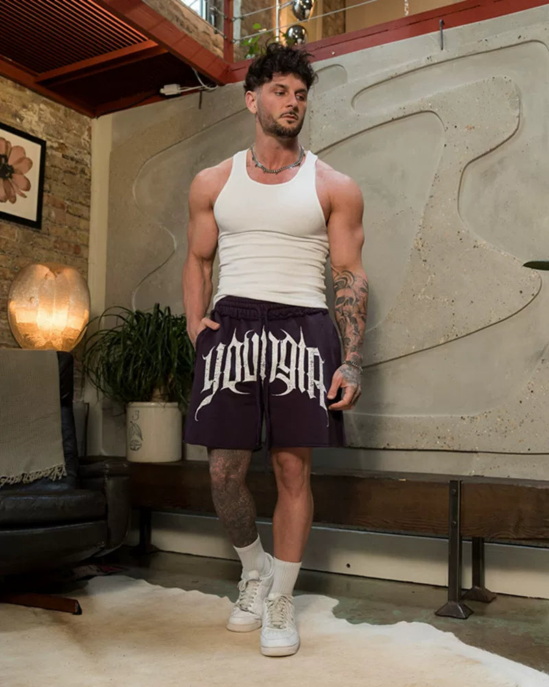 Youngla trendy brand American retro rolled edge sports shorts men's loose casual running fitness four or five minute shorts