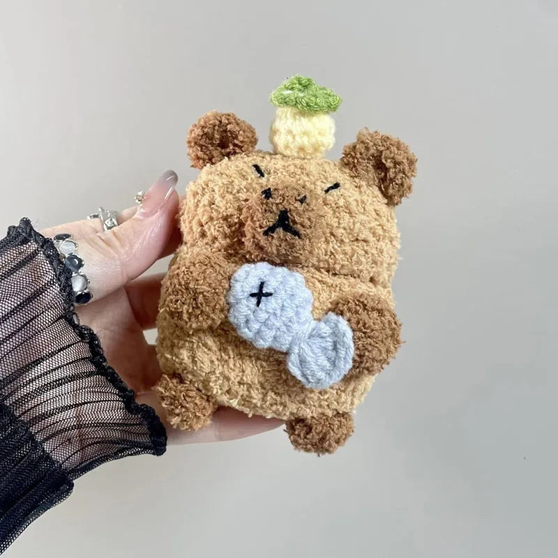 Winter Capybara Plush Airpods Case