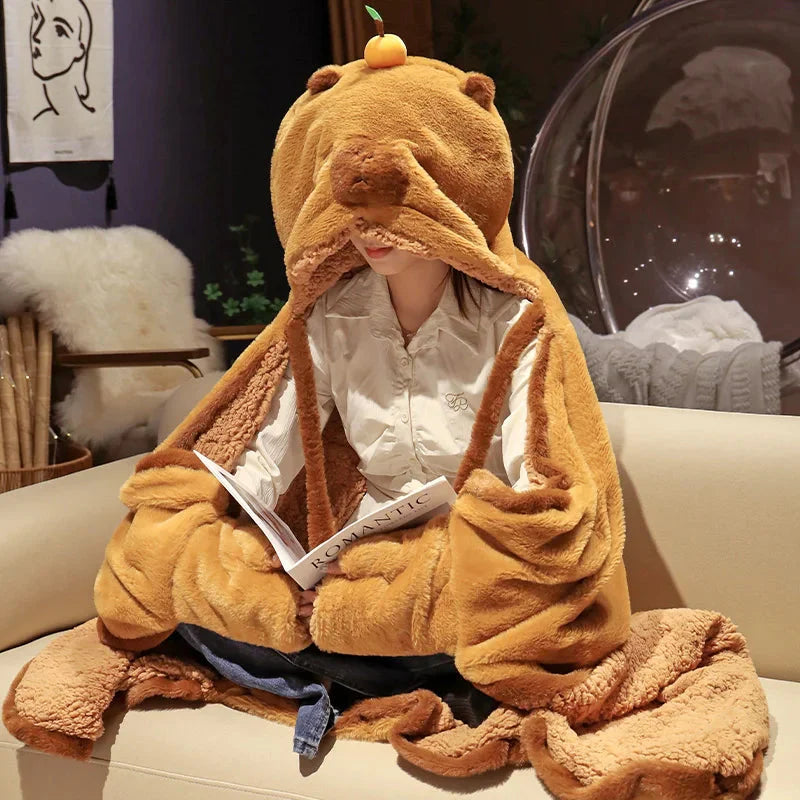 Fluffy Capybara Cloak Hooded Blanket Cape