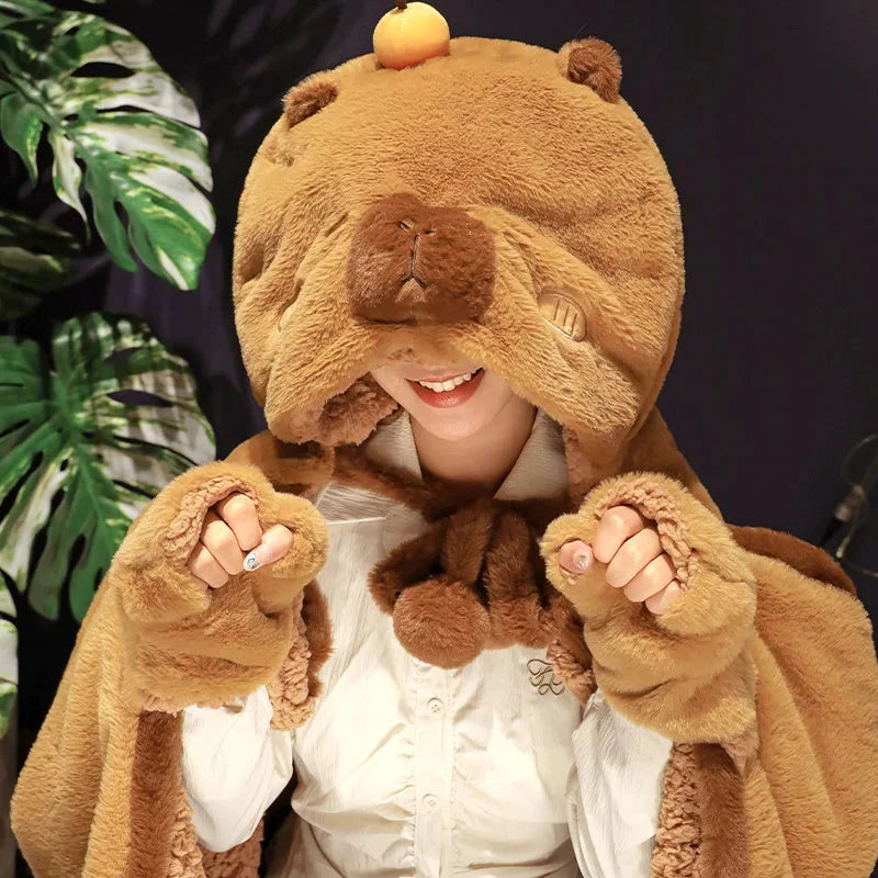 Fluffy Capybara Cloak Hooded Blanket Cape