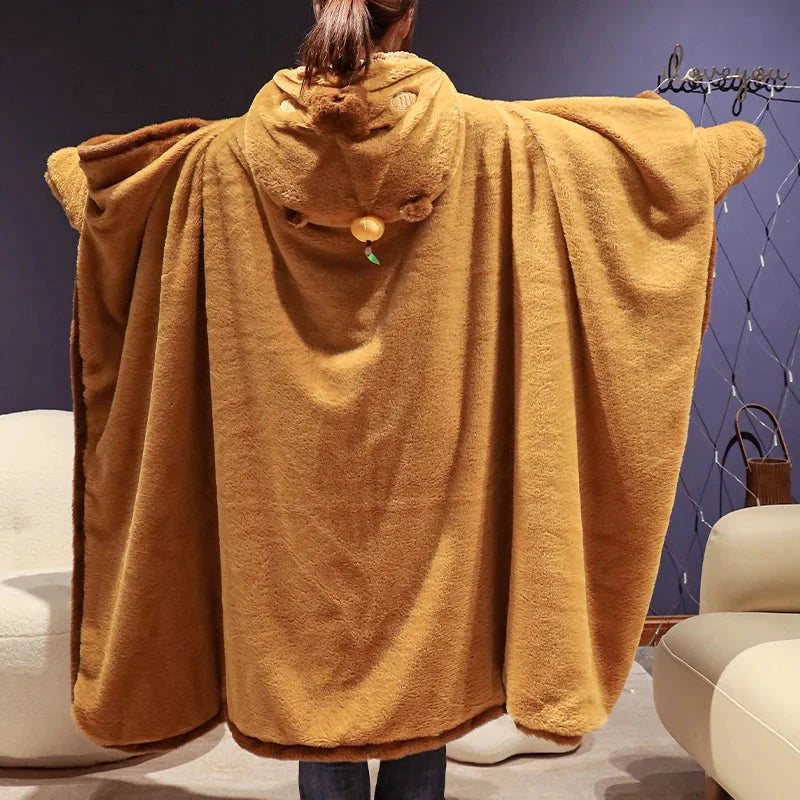 Fluffy Capybara Cloak Hooded Blanket Cape
