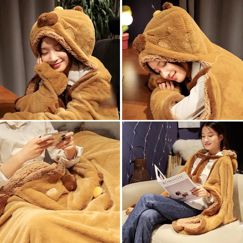 Fluffy Capybara Cloak Hooded Blanket Cape