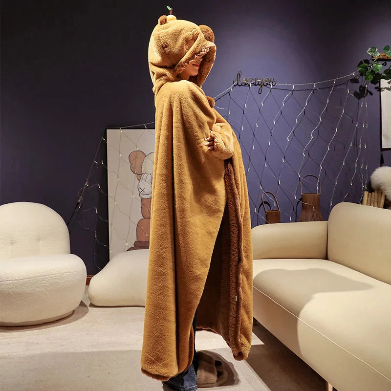 Fluffy Capybara Cloak Hooded Blanket Cape