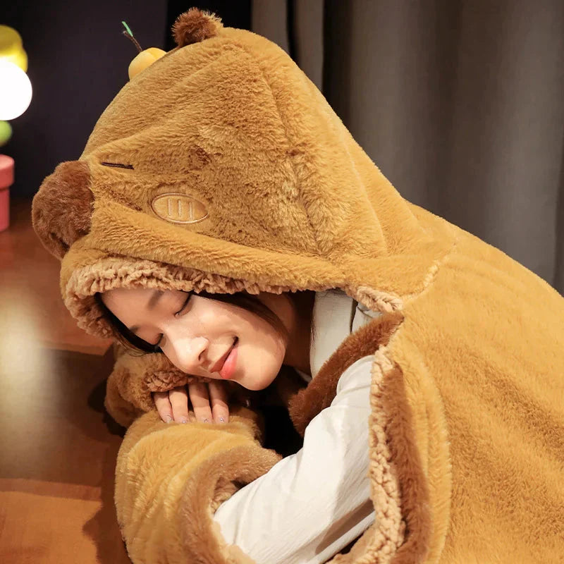Fluffy Capybara Cloak Hooded Blanket Cape