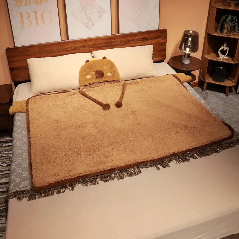 Fluffy Capybara Cloak Hooded Blanket Cape